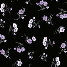 a black background with purple and white flowers