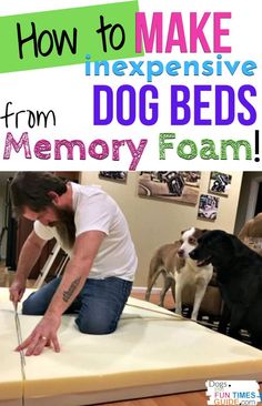 DIY Memory Foam Dog Bed TutorialSee how I made FOUR extra-large memory foam dog beds for our TWO big dogsFirstI found an old King size 4-inch memory foam padwhich is enough to make 4 extra large dog bedsThenI found 4 inexpensive waterproof (and washablepet bed coversNow I have 4 amazing extra large DIY memory foam dog beds for our 2 big dogsmemoryfoam diydog dogbed moneysavingtips dogbedsforlargedogs Homemade Dog Beds For Large Dogs, Dog Bed Diy Large, Homemade Dog Bed, Diy Dog Bed Pillow, Large Dog Beds, Dog Beds Homemade, Bed Tutorial, Big Dog Beds, Cheap Dog Beds