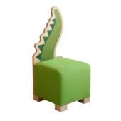 a green chair with an alligator's head on the back and legs, sitting in front of a white background