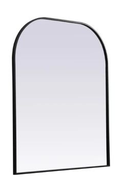 an arch shaped mirror is shown against a white background with black trim and a light reflection on the wall