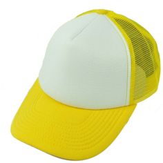 This hat features blank foam panel on front. This hat contains adjustable snapback closure. Officially Licensed Product. Yellow Sports Trucker Hat With Curved Brim, Yellow Adjustable Trucker Hat, Yellow Trucker Hat For Sports, Yellow Trucker Hat With Flat Bill, Yellow Trucker Hat One Size Fits Most, Yellow Trucker Hat One Size, Yellow Trucker Style Snapback Hat, Yellow Sports Trucker Hat, Yellow Adjustable Visor Snapback Hat