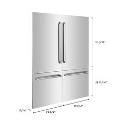 the refrigerator is tall and has two doors on both sides, with measurements for each door