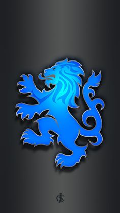 an image of a blue lion on a black and silver background with the letter g