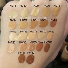 Mac Studio Waterweight Foundation SPF 30, gel-serum. Swatches! I'm between NC15 and NW18 Mac Foundation Swatches, Mac Makeup Lipstick, Mac Makeup Foundation, Make Up Factory, Camouflage Makeup, Makeup App, Mac Foundation, Foundation Swatches, Mac Studio Fix Fluid