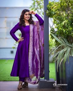 Violet Anarkali, Sneha Prasanna, Silk Kurti Designs, Designer Anarkali Dresses