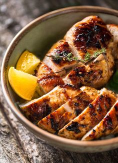 the cover of healthy and indulging new chicken recipes is shown in a bowl