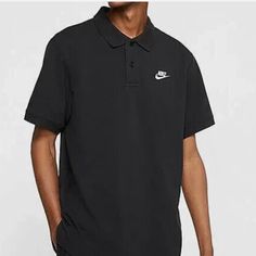 Nwt Nike Sportswear Men's Short Sleeve Pique Polo Shirt. Black And White Coloring. Size Medium. The Nike Sportswear Men's Polo Features Pure Cotton Fabric In A Classic Profile For Lasting Comfort And A Polished Look. Benefits Pure Cotton Fabric Feels Soft And Comfortable Vented Hem Allows Natural Range Of Motion Rib Collar And Cuffs Enhance Durability Fold-Over Collar With Button Placket Product Details Fabric: 100% Cotton Black Cotton Sporty Polo Shirt, Sporty Black Cotton Polo Shirt, Black Polo Collar Sports Top, Black Classic Polo Shirt For Sports, Classic Collared Sports T-shirt, Black Cotton Polo Shirt For Sports, Casual Black Polo Shirt For Sports, Classic Black Moisture-wicking Top, Classic Sports T-shirt With Polo Collar