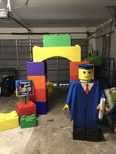 there is a lego man in the garage