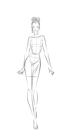 a line drawing of a woman's body and head with hands on her hips