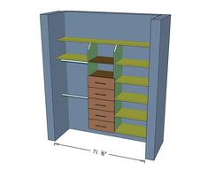 a closet with shelves and drawers is shown