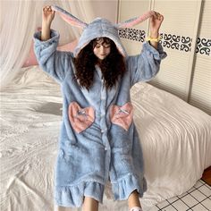 Kawaii Pajamas, Kawaii Rabbit, Plaid Jacket Women, Harajuku Shirt, Dresses Velvet, Black And White Coffee, Checkered Jacket, Women Sleepwear, Winter Fashion Coats