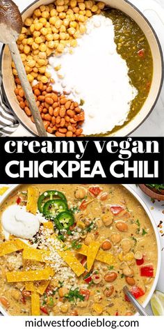 creamy vegan chickpea chili is an easy and delicious side dish that can be made in less than 30 minutes