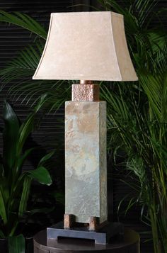 Hammered Copper & Slate Tall Table Lamp - Your Western Decor Slate Lamp, Short Table Lamps, Uttermost Lamps, Tall Table Lamp, Linen Lamp Shades, Tall Table Lamps, Rustic Table Lamps, Black Forest Decor, Tall Table