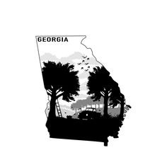 a black and white map of the state of georgia with trees on it's sides