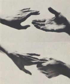 two pictures of hands reaching out to each other