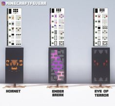 four different types of pixel art displayed on pedestals with text that reads ender break, ender break and ender error