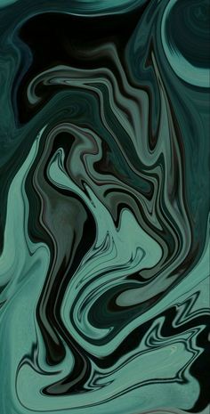 an abstract painting with black and green colors on it's surface, as well as swirly lines