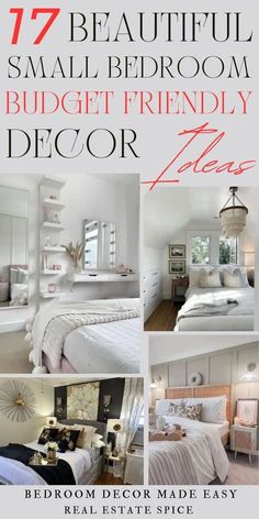 a collage of photos with the words 17 beautiful small bedroom budget friendly decor ideas