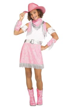 Dress with belt, Neckerchief, Hat Sparkle Cowgirl Child Costume Product Description: Dress with belt Neckerchief Hat Manufacturer's Size Chart: Returns: To receive return instructions, please open a return request through eBay. Most returns are processed within 1-2 weeks from the day we get it back. All shipping charges (original and return shipping) are the buyer’s responsibility. Returns may take a little longer to process during Halloween season. Item is not eligible for return if: It is past 30 days since you received it. Item is used or altered it in any way. Item was sealed, but is now open. Item became damaged after you tried it on. A 20% restocking fee will apply if: Item is returned to sender, undeliverable, or refused. Please note that we can't view notes or comments on orders. Y Sparkle Cowgirl, Pink Cowgirl Hat, Western Costume, Western Girls, Western Costumes, Pink Sleeveless Dress, Cowgirl Costume, Pink Cowgirl, Western Girl