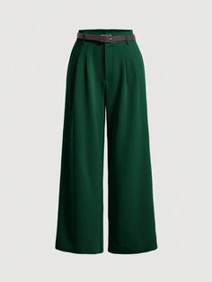 Women's Solid Color Casual Everyday Pants Dark Green Elegant   Knitted Fabric Plain Straight Leg Non-Stretch  Women Clothing, size features are:Bust: ,Length: ,Sleeve Length: Everyday Pants, Portable Bag, Slim Fit Top, Couple Matching, Elegant Dresses Long, Pleated Shorts, Dark Jeans, Casual Everyday, Straight Leg Pants