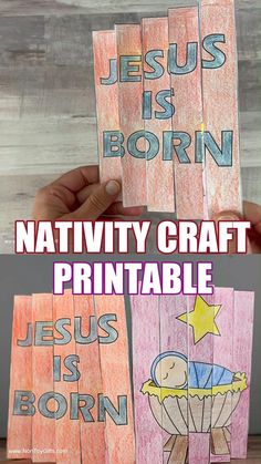 the nativity craft printable for jesus is born and it's been made with crayon paper