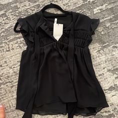 Brand New With Tags. Zara Black Blouse. Cute Tie And Detail In The Front. Size Small Black Summer Tops For Workwear, Black Summer Tops For Work, Versatile Black Blouse For Office, Black Sleeveless Blouse For Fall, Sleeveless Blouse For Fall Day Out, Black Spring Office Blouse, Spring Office Black Blouse, Versatile Black Blouse For Work, Spring Black Blouse For Night Out