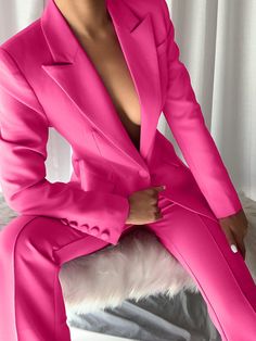 NAOMA Blazer & Flared Pants Set in Pink – ZCRAVE Pink Set Blazer, Women Suits, Womens Suits, Unique Sweaters, Woman Clothes, Beach Dresses Summer, Military Style Jackets, Crop Top Sweatshirt