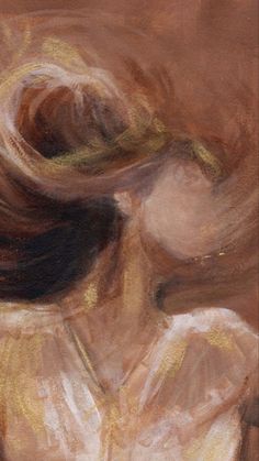 a painting of a woman with her hair blowing in the wind and wearing a hat