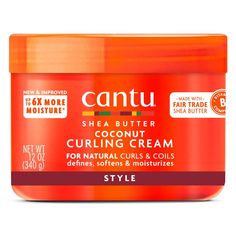 Cantu Shea Butter for Natural Hair Coconut Curling Cream 12 oz delivers lightweight moisture that leaves your curls softer than ever. The award-winning shea butter formula increases manageability, provides ultimate curl definition, and elongates curls without weighing down hair. Perfect for Type 3 and Type 4 curls and coils, the Coconut Curling Cream helps repair dry, brittle hair and conditions to add a natural shine to any curly style. Crafted without harsh ingredients like mineral oil, sulfat Curl Booster Products, Best Styling Cream For Curly Hair, Cantu Curling Cream, Type 4 Curls, Cantu Coconut Curling Cream, Cantu For Natural Hair, Cantu Shea Butter For Natural Hair, Cantu Hair Products, Curling Cream