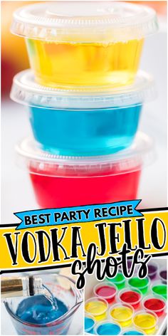 Easy Vodka Jello Shots are an easy to make colorful recipe using simple ingredients that get served in individual 2 oz cups. Depending on the season, you can easily switch up the Jello colors to match your favorite sports team or holiday! Boozy Jello Shots, Jelly Shots Vodka, Strong Jello Shots Recipe, Jell-o Shots, Jelly Shots Recipe, Jello Shots With Vodka, Jell O Shots Recipe, Golf Drinks, Vodka Jello Shots