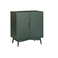 a green cabinet sitting on top of a white wall