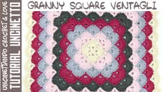 an image of granny square with the words granny's corner written in white and red