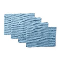 three blue crocheted dishcloths sitting on top of each other