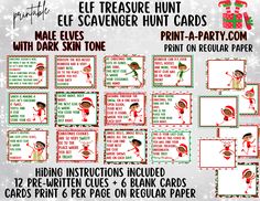 elf themed printables for christmas cards and envelopes, with instructions to make them look like they're on regular paper