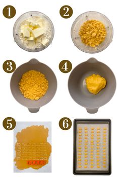 the steps to make corn on the cob are shown in different bowls and numbers