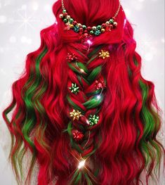 Christmas Wig, Christmas Hairstyle, Green Hair Dye, Biracial Hair, Affordable Wigs, Dyed Hair Inspiration, Dye Ideas, Christmas Hairstyles