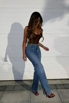 Killing 'Em Softly Side Split Jean - Light Blue Wash, Jeans | Fashion Nova Texas Fits, Fashionable Jeans, Looks Jeans, Chique Outfits, Pastel Outfit, Going Out Outfits, Looks Chic, Side Split, Looks Style