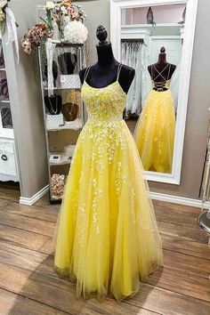 Straps Yellow Lace Appliques Prom Dress Yellow A-line Prom Dress, Yellow Dresses With Fitted Bodice For Banquet, Yellow Dresses With Fitted Bodice For Banquets, Yellow Dress With Fitted Bodice For Banquet, Yellow Dresses With Fitted Bodice For Evening, A Line Prom Dress, Prom Dress Evening, Prom Dresses Yellow, Make Your Own Dress