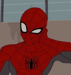 the animated spider - man is looking at something