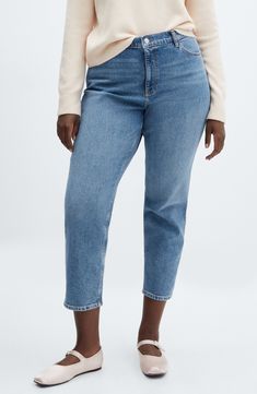 Comfort is key with these trusty tapered jeans crafted from low-stretch denim with a high waist and a lightly faded finish. 27 1/2" inseam (size 36) Zip fly with button closure Five-pocket style 99% cotton, 1% elastane Machine wash, line dry Imported Light Wash Mid-rise Mom Jeans, Classic Light Wash Tapered Cropped Jeans, Mid-rise Medium Wash Mom Jeans, Fall Light Wash Tapered Leg Jeans, Medium Wash Cropped Mom Jeans, Medium Wash Mom Fit Cropped Jeans, Mom Fit Cropped Leg Medium Wash Jeans, Light Wash Straight Leg Jeans For Work, Medium Wash Recycled Denim Tapered Jeans