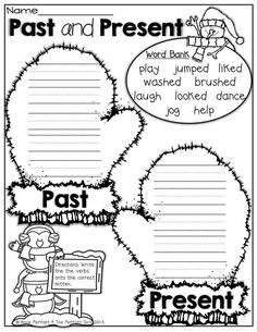 the past and present worksheet is shown in black and white with an image of a