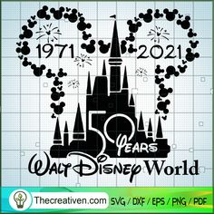 the disney world logo is shown in black and white, with mickey's castle surrounded by