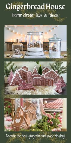 the gingerbread house christmas decorations are on display