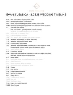 the wedding program is shown in white