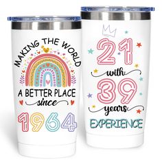 two personalized tumblers with the words, making the world a better place since