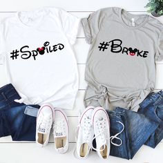 Couples Broke/spoiled Shirt, Disney Shirts, Girl's Disney Shirts, Family Disney Shirts, Group Shirts Disney Broke Shirt, Disney Couple Outfits Ideas, Matching Disney Shirts For Couples, Disney Shirts For Couples, Disney Shirts Family, His Beauty Her Beast, Couples Disney Shirts, Girls Disney Shirts, Disney Tshirt