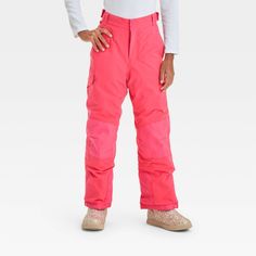 Why we're ALL IN: Solid-color snow pants made from 100% recycled polyester fabric and full lining plus recycled polyester fill to keep your child warm and cozy. Tailored in a regular fit with elastic cuffs, adjustable leg openings with snaps, reinforced knees, an adjustable waistband with belt loops, a fly zipper with buttons, hook-and-loop straps on the sides and back elastic. Side pockets and cargo pockets on legs complete the design with functional flair. All in Motion��™: Inspiring the potenti Kids Activewear, Shipt Shopper, Recycled Polyester Fabric, Pink M, All In Motion, Adjustable Legs, Soft Leggings, Adjustable Waistband, Snow Pants