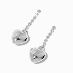 Claire's Silver-tone Puffy Heart 1.5" Drop Earrings Queen Of Hearts Halloween Costume, Queen Of Hearts Halloween, Claire's Jewelry, Piercing Kit, Flat Beads, Puffy Heart Charms, Silver Heart Earrings, Fashionable Jewelry, Puffy Heart