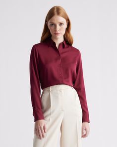 Work Meetings, Silk Fiber, Silk Tee, Maroon Blouse, Maroon Shirts, Navy Blue Shirts, Silk Cami, Cashmere Wrap, Silk Skirt