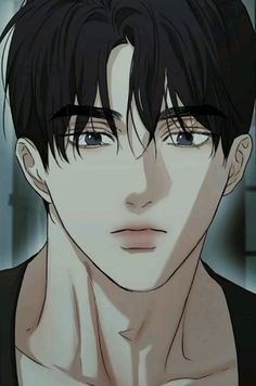 an anime man with black hair and blue eyes looking at the camera while wearing glasses